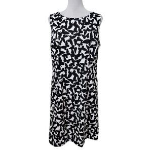 Talbots Size 14 Sleeveless Butterfly Dress Black White Pockets Cotton Stretch